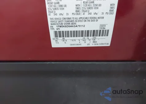 2019 Ford Explorer Xlt from USA, damaged, VIN 1FM5K8D84KGA75112